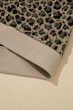 Beige Ribbed Patchwork Collar Cuffed Sleeve Leopard Plus Top