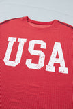 Fiery Red USA Graphic Half Sleeve Loose Ribbed Top