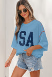 Beau Blue USA Graphic Half Sleeve Loose Ribbed Top