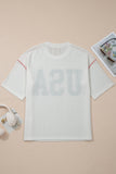White USA Graphic Half Sleeve Loose Ribbed Top