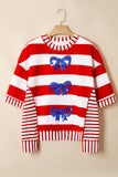 Red Stripe Sequin Bow Patriotic Half Sleeve Top