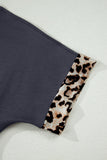 Dark Grey Contrast Leopard Bow Patched Short Sleeve T Shirt Long Dress