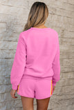 Bonbon Striped Accent Pullover and Shorts Two Piece Casual Set