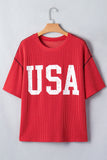 Fiery Red USA Graphic Half Sleeve Loose Ribbed Top
