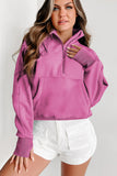 Bonbon Fleece Lined Zip Up Stand Collar Thumbhole Sleeve Sweatshirt